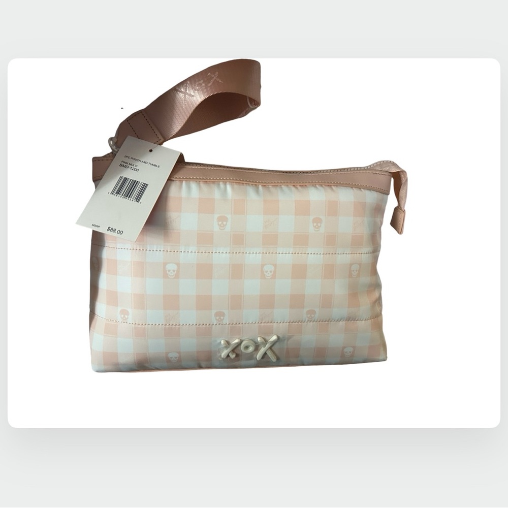 BETSEY JOHNSON PEACH & WHITE CHECKERED SKULL LUNCH BAG & SKULL TUMBLER SET NWT - Picture 8 of 12